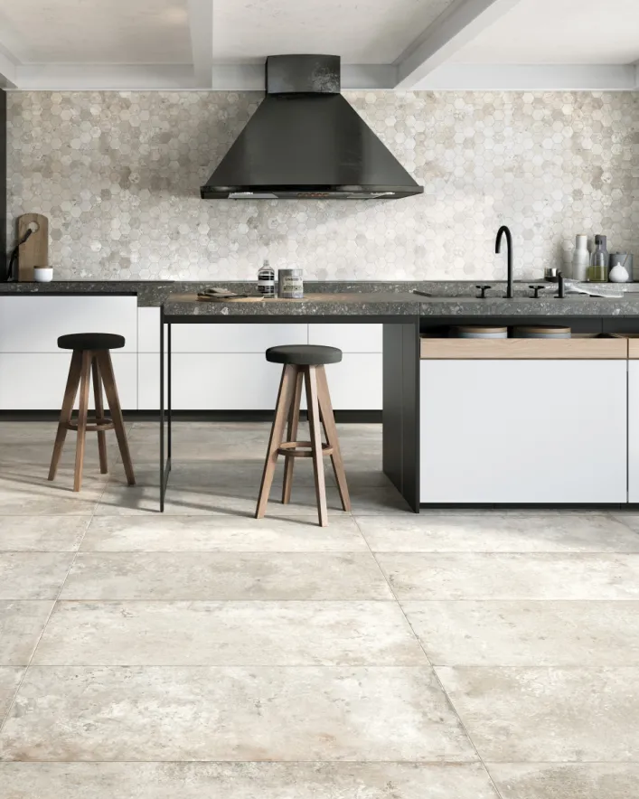 Tyles carrelages céramiques effet béton beige cuisine sol