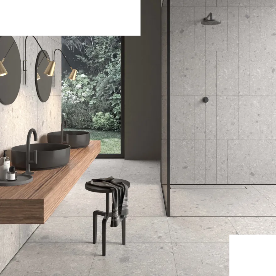 Tyles carrelages céramique salle de bain moderne sol mur gris clair