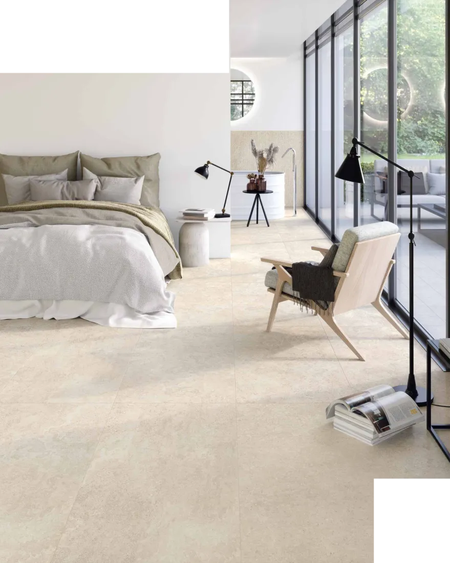 carrelage céramique sol effet pierre naturelle chambre