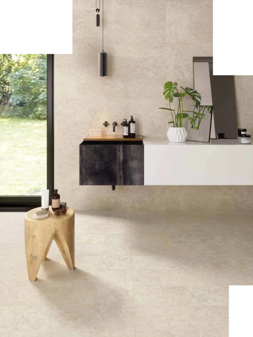 Tyles keramische tegels natuursteen look woonkamer vloer en wand 