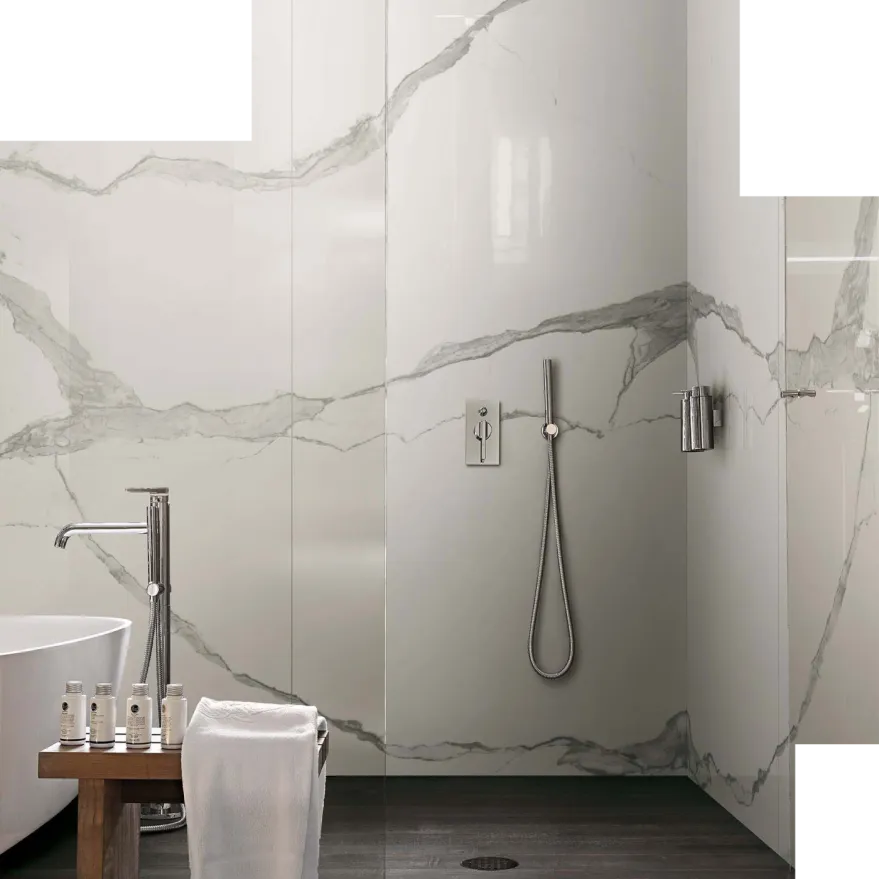 Tyles carrelages céramique salle de bain xxl grand format imitation marbre